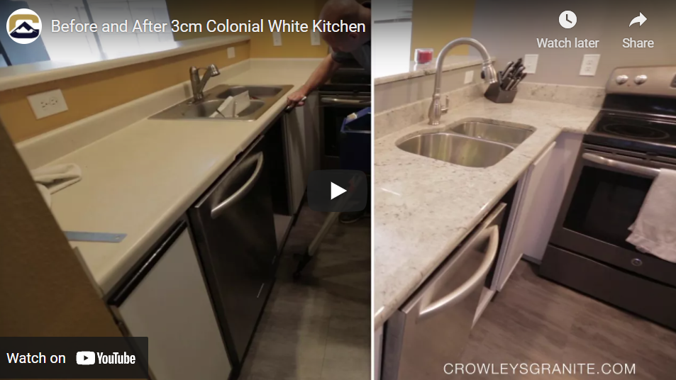 Before and After 3cm Colonial White Kitchen